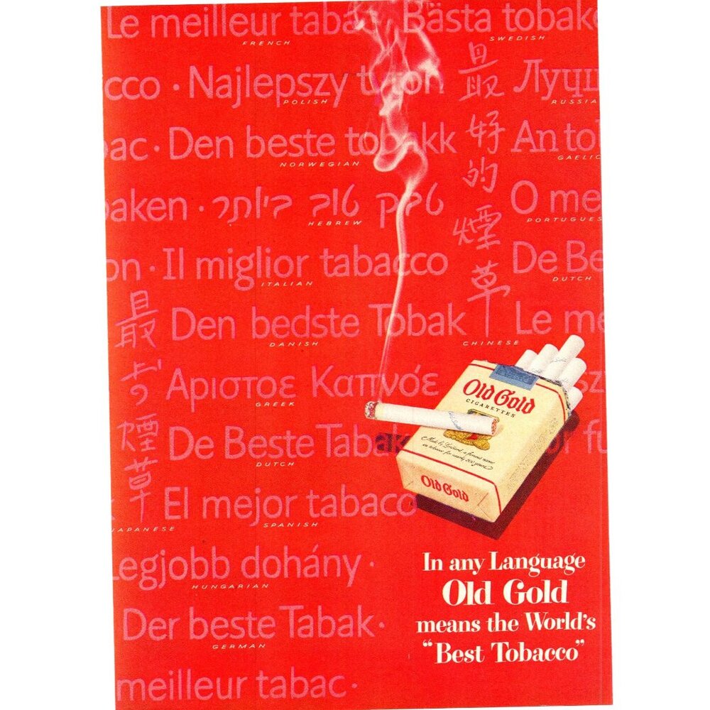 1950 Old Gold Cigarettes Vintage Print Ad Best Tobacco Foreign Language Wall Art